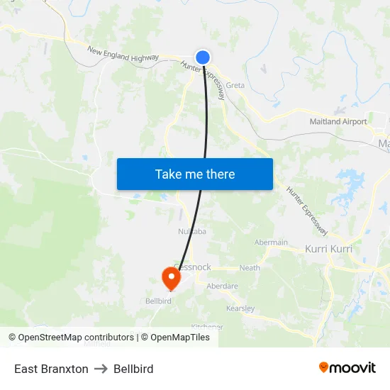 East Branxton to Bellbird map
