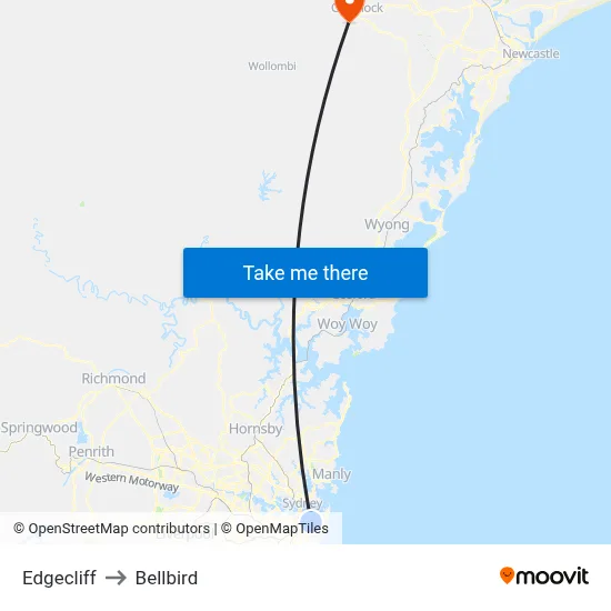 Edgecliff to Bellbird map