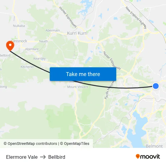 Elermore Vale to Bellbird map