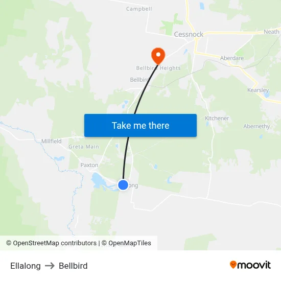 Ellalong to Bellbird map