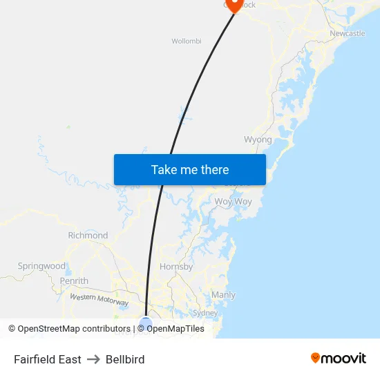 Fairfield East to Bellbird map