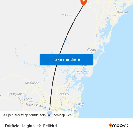 Fairfield Heights to Bellbird map