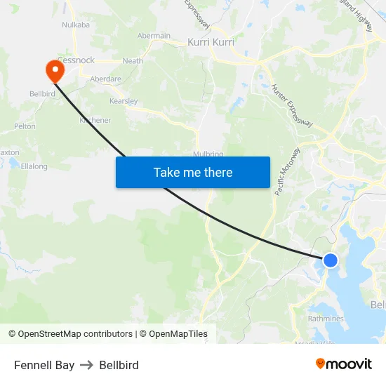 Fennell Bay to Bellbird map