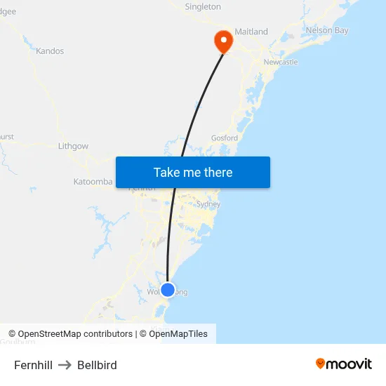 Fernhill to Bellbird map