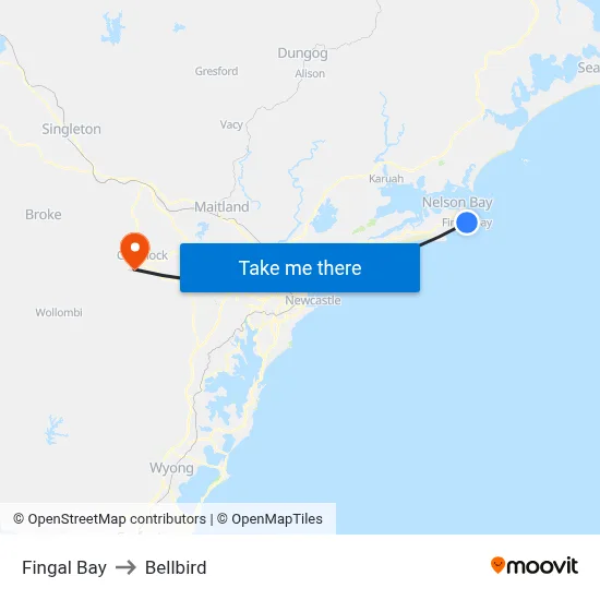 Fingal Bay to Bellbird map