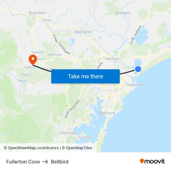 Fullerton Cove to Bellbird map