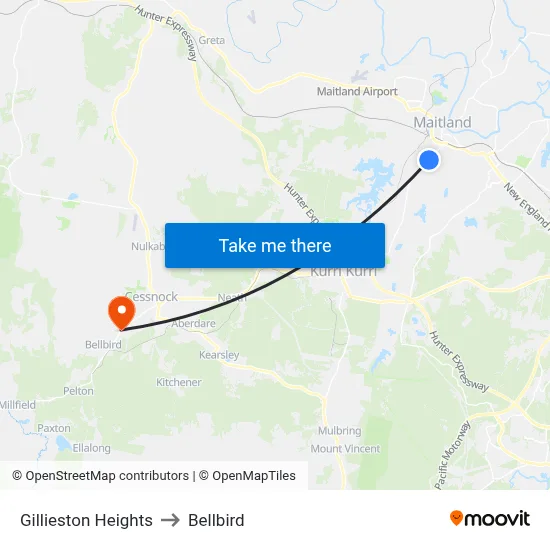 Gillieston Heights to Bellbird map