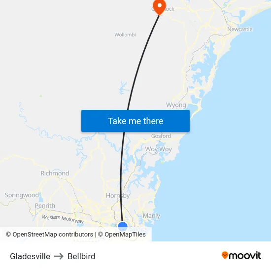 Gladesville to Bellbird map