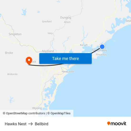 Hawks Nest to Bellbird map