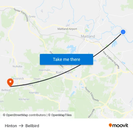 Hinton to Bellbird map