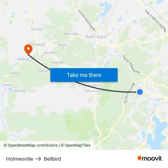 Holmesville to Bellbird map
