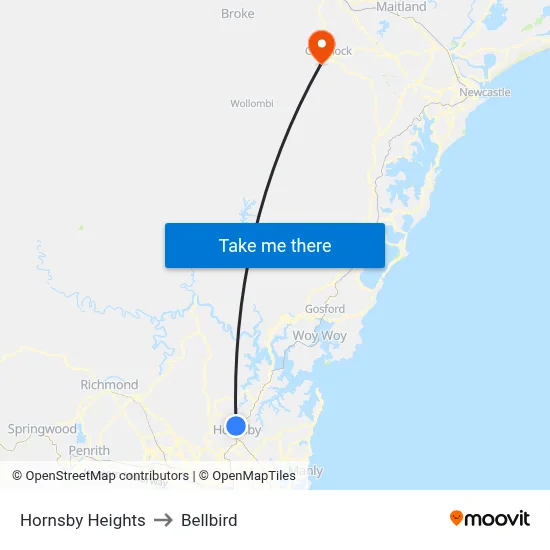 Hornsby Heights to Bellbird map