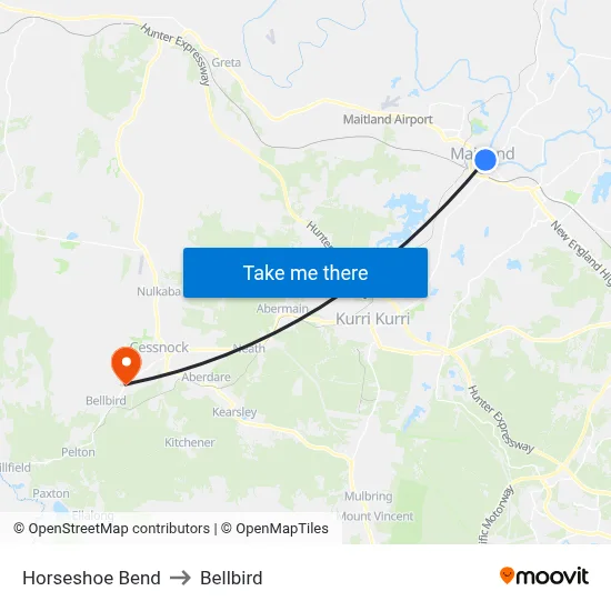 Horseshoe Bend to Bellbird map