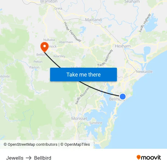 Jewells to Bellbird map