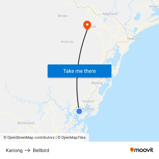 Kariong to Bellbird map