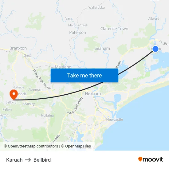 Karuah to Bellbird map