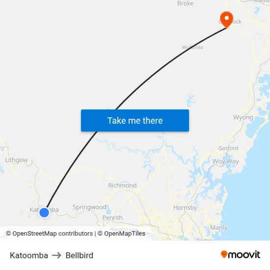 Katoomba to Bellbird map