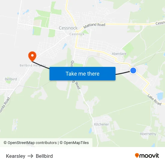 Kearsley to Bellbird map