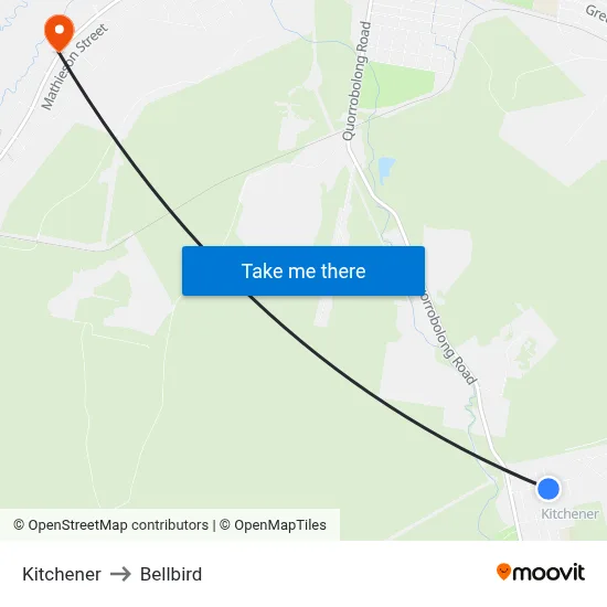 Kitchener to Bellbird map