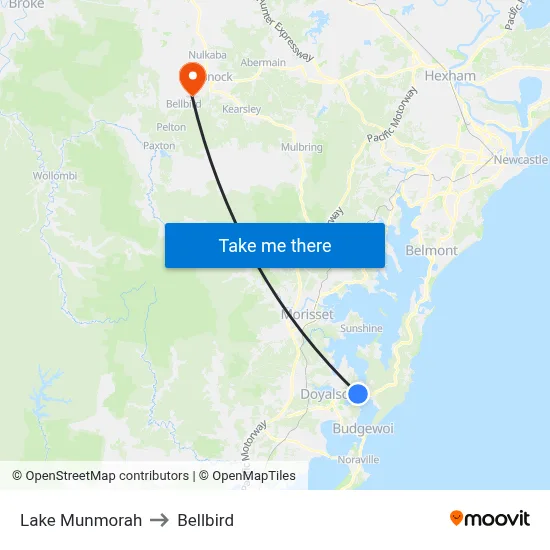 Lake Munmorah to Bellbird map