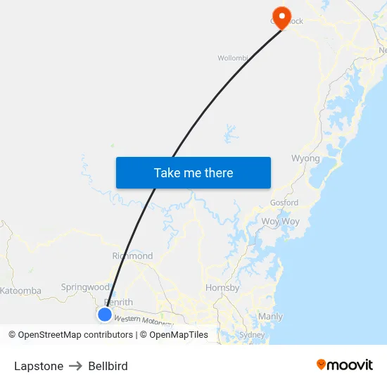 Lapstone to Bellbird map
