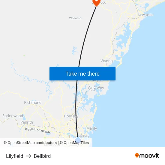 Lilyfield to Bellbird map