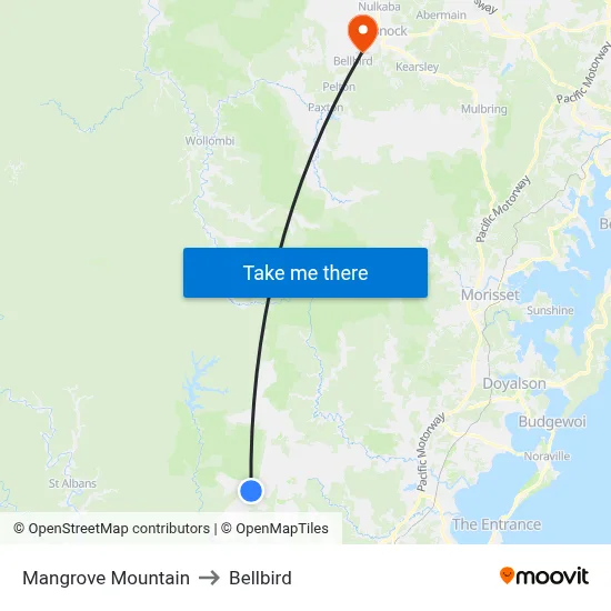Mangrove Mountain to Bellbird map