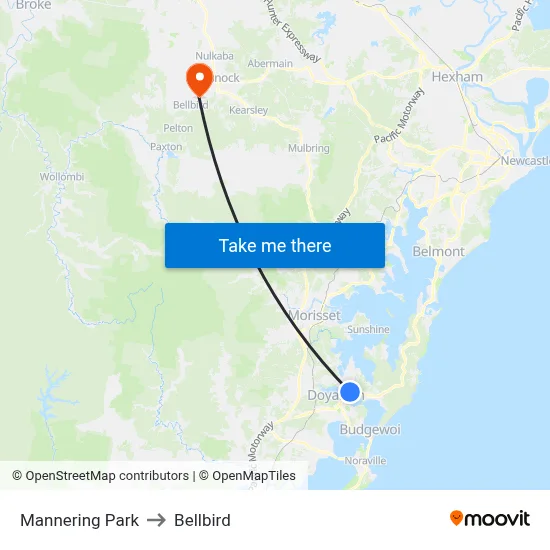 Mannering Park to Bellbird map