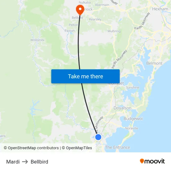 Mardi to Bellbird map