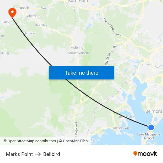 Marks Point to Bellbird map