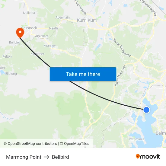 Marmong Point to Bellbird map