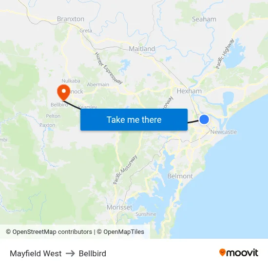 Mayfield West to Bellbird map
