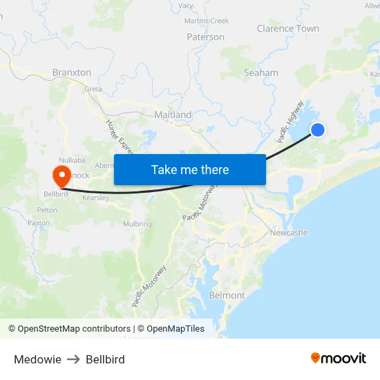 Medowie to Bellbird map