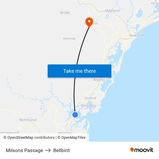 Milsons Passage to Bellbird map