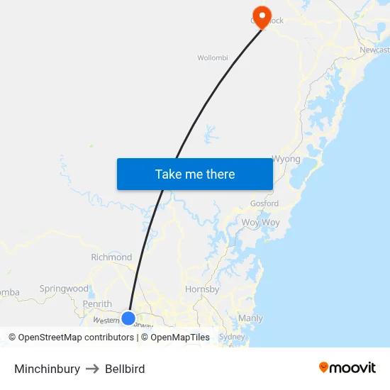Minchinbury to Bellbird map