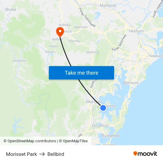Morisset Park to Bellbird map