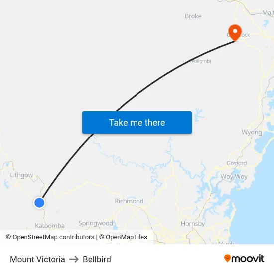 Mount Victoria to Bellbird map