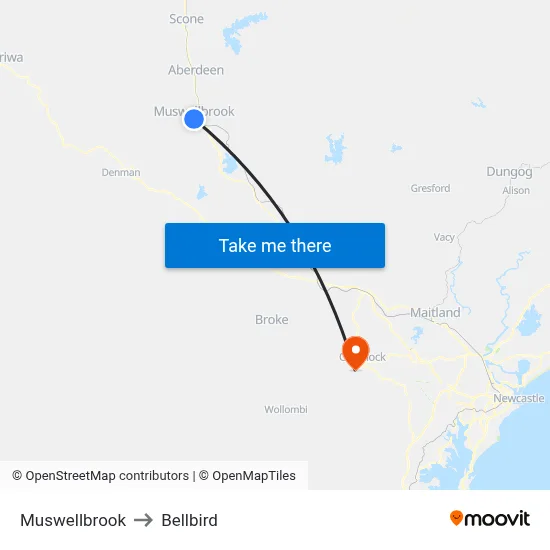 Muswellbrook to Bellbird map