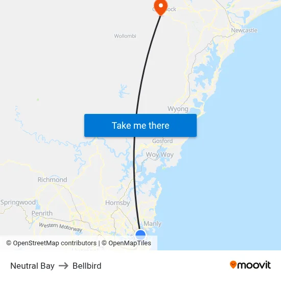 Neutral Bay to Bellbird map