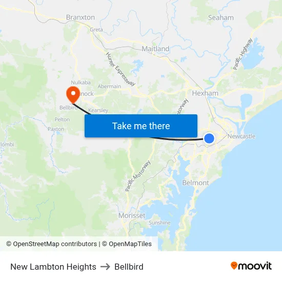 New Lambton Heights to Bellbird map