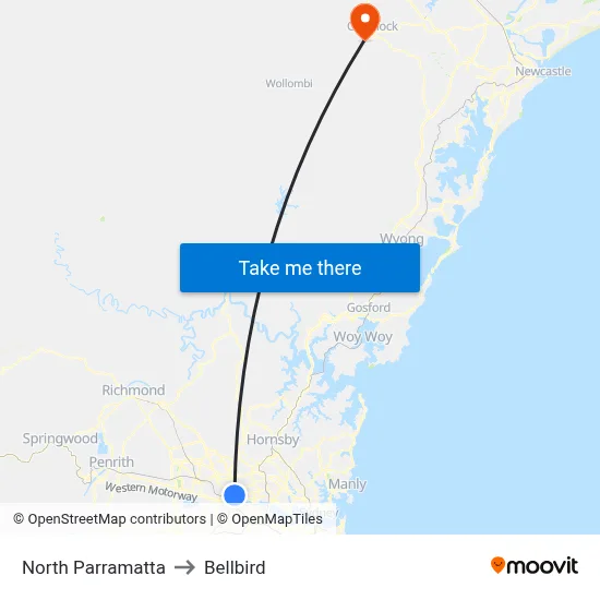 North Parramatta to Bellbird map