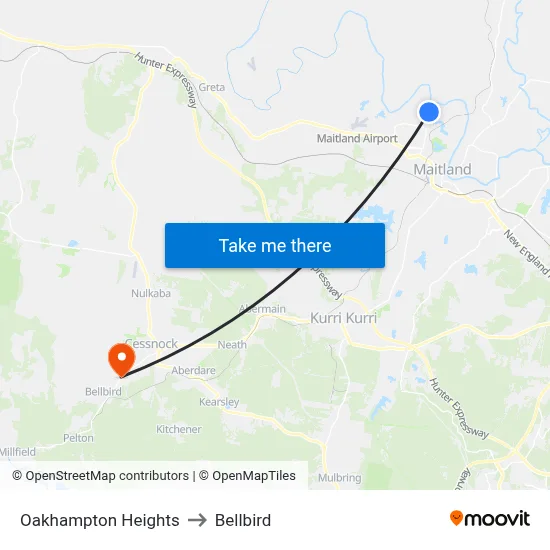 Oakhampton Heights to Bellbird map