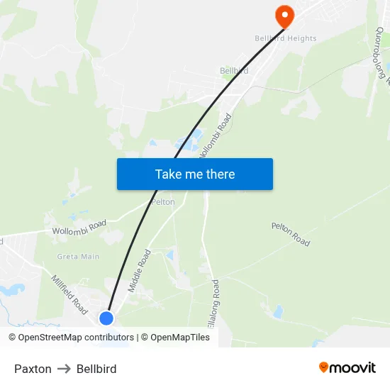 Paxton to Bellbird map