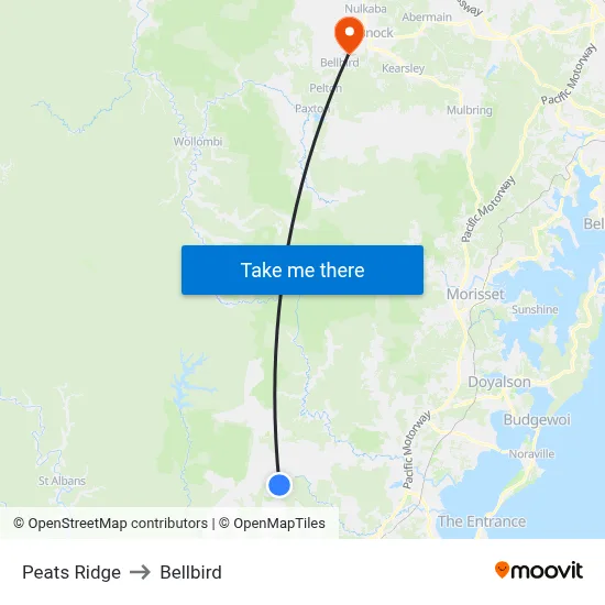 Peats Ridge to Bellbird map