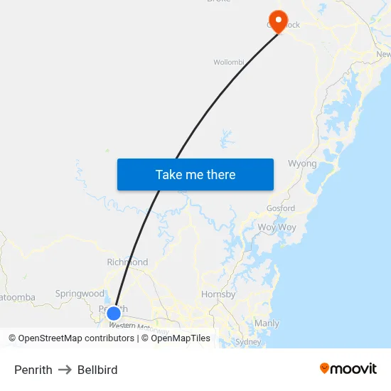 Penrith to Bellbird map