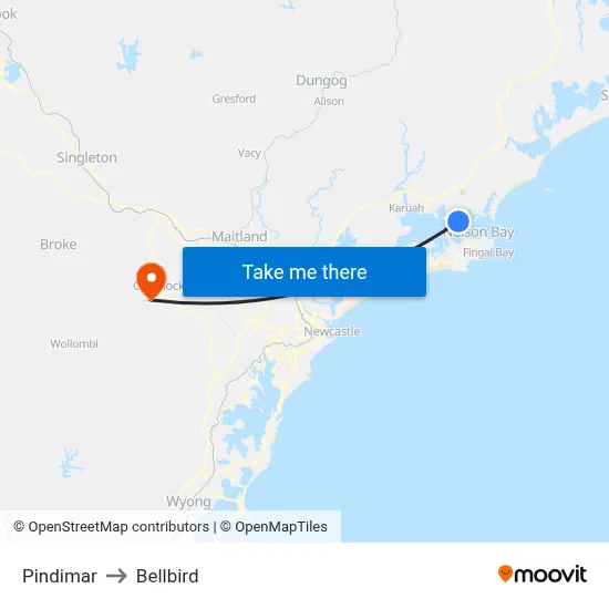 Pindimar to Bellbird map
