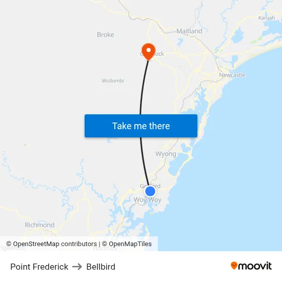 Point Frederick to Bellbird map