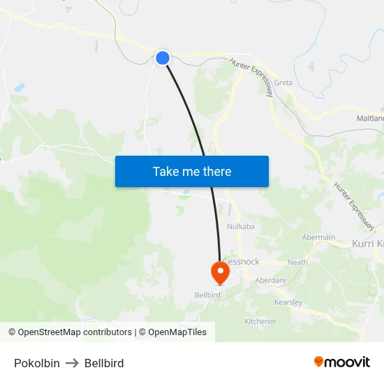 Pokolbin to Bellbird map