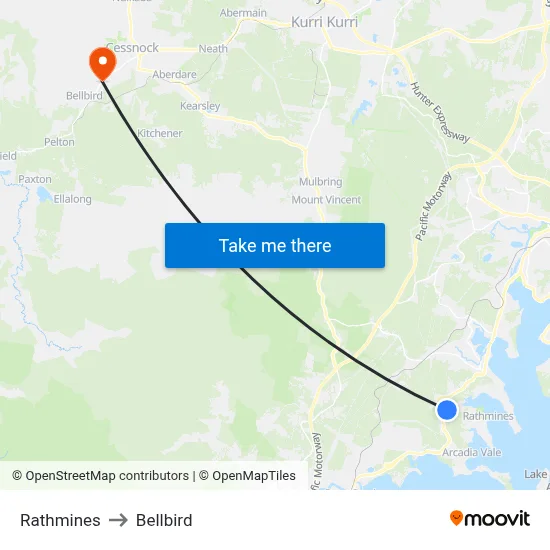 Rathmines to Bellbird map