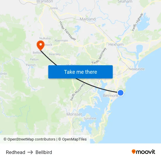Redhead to Bellbird map